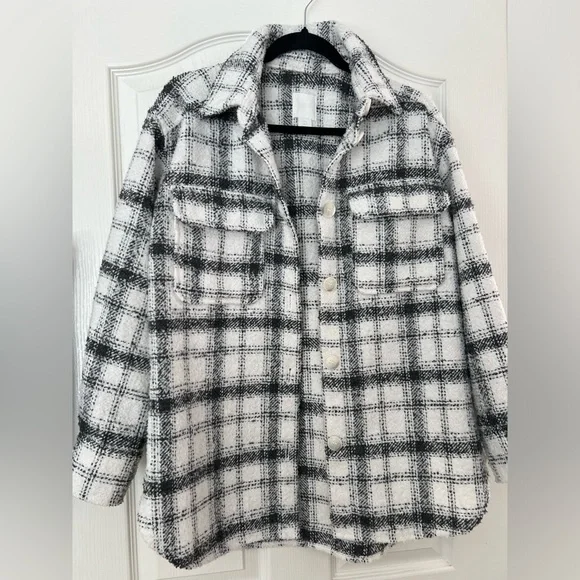 H&M Jackets Coats Hm Plaid Shacket Womens Size S Poshmark
